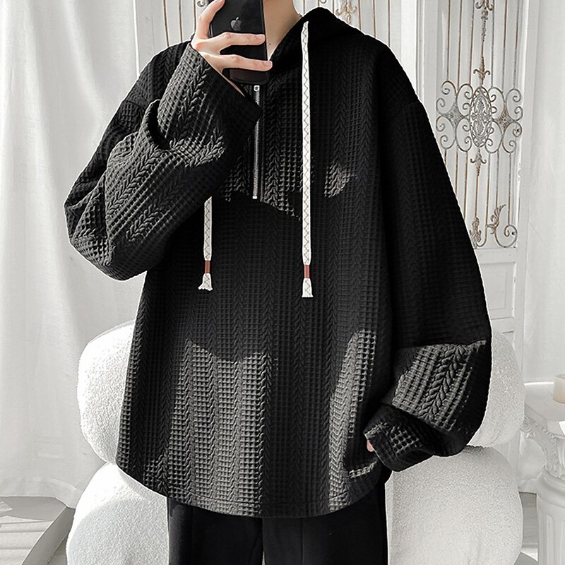 Men's Hoodie Quarter Zip Hoodie Black White Khaki Coffee Hooded Plain Jacquard Drawstring Sports & Outdoor Daily Holiday Polyester Streetwear Basic Casual Spring Fall Clothing Apparel Hoodies2