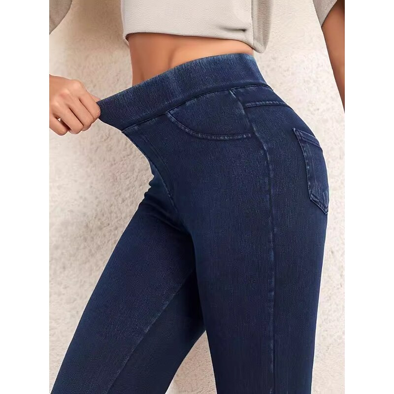 Women's Tights Leggings Anti Chafing Shorts Vacation Vintage Ethnic Style Full Length High Waist Solid Color High Cut Thermal Warm Comfort High Elasticity Outdoor Vacation Street Black Navy Blue Blue