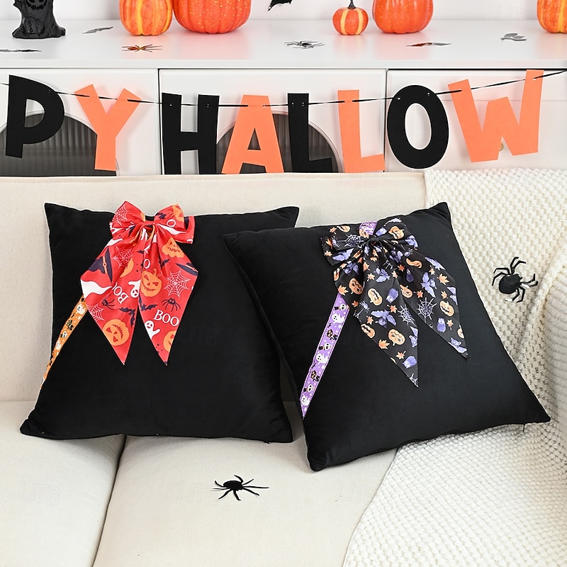 1 Pc Halloween Pillow Cover, Ghost Geometric Casual Square Zipper Traditional Classic2