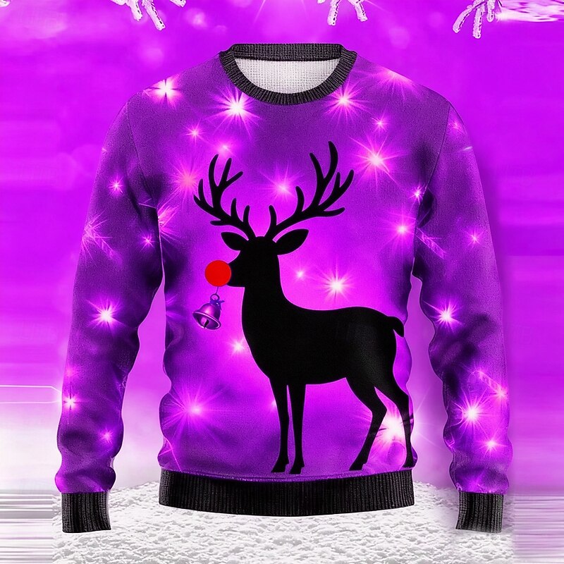 Christmas Men's Elk Ugly Christmas Sweater Pullover Sweater Jumper Knitwear Crewneck Casual Vacation Daily Festival 3D Print Keep Warm Long Sleeve Spring Fall Winter Blue Purple Orange2