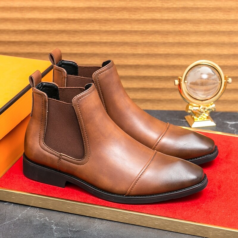Men's Brown Chelsea Boots with Elastic Side Panels, Classic Slip-On Ankle Design, Stylish Footwear for Business, Casual Outings and Everyday Wear2