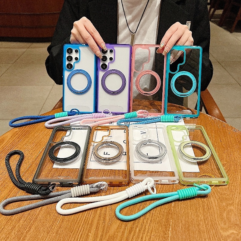 Phone Case For Samsung Galaxy S25 S25 Ultra Plus S25 Edge S24 Plus S24 Back Cover with Lanyard Support Wireless Charging Kickstand Retro TPU Acrylic