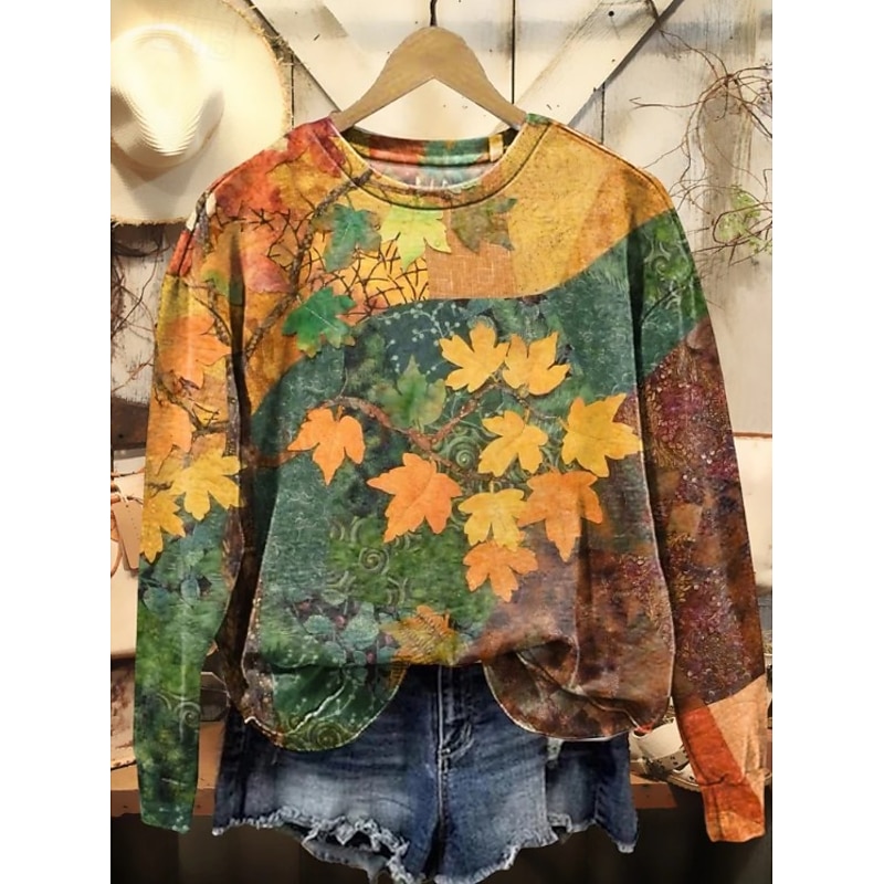 Women's 3D Print Pullover Sweatshirt Floral Graphic Warm Active Vintage Long Sleeve Crew Neck Round Neck Regular Tops Street Dailywear Casual Patchwork Pink Red Spring Fall Winter