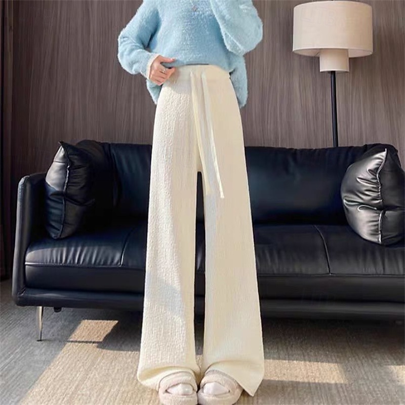 Women's Wide Leg Pants Trousers Palazzo Pants Fashion Streetwear Full Length High Waist Plain Elastic Waist Breathability Comfortable Micro-elastic Street Daily Wear Going out Black White Pink Apricot2