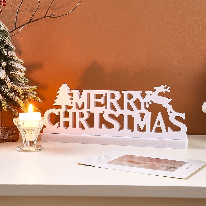 "Merry Christmas" Letter Decoration, White PVC Board Tabletop Ornament for Home, Party, Wedding and Holiday Décor2