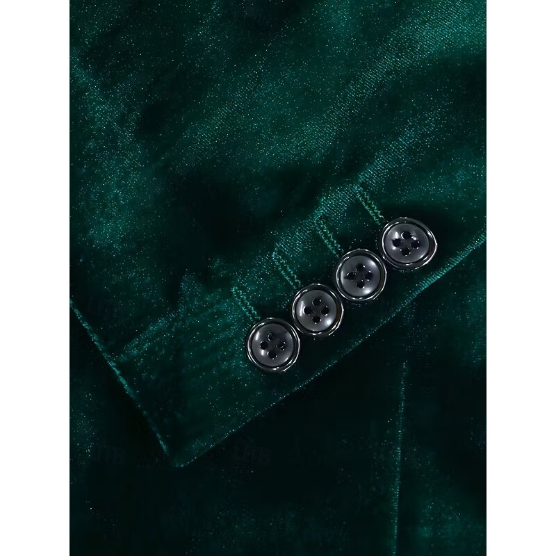 Men's Business Wedding Party Casual Velvet Suits Notch Lapel Black Burgundy Formal Solid Colored Fall Winter Slim Fit Single Breasted Two-buttons4