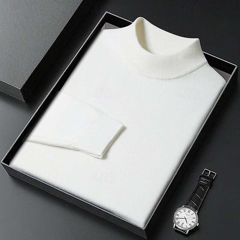 Men's Sweater Pullover Sweater Jumper Ribbed Knit Regular Tops Knitted Slim Fit Plain Turtleneck Knitwear Contemporary Casual Daily Wear Clothing Apparel Fall Camel Black M L XL2