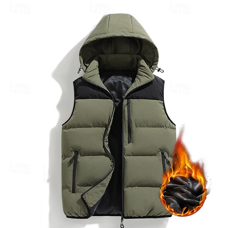 Men's Hiking Vest Puffer Vest Sleeveless Vest Outdoor Thermal Warm Winter Zipper Pocket Polyester Black White Green Hunting Fishing Climbing