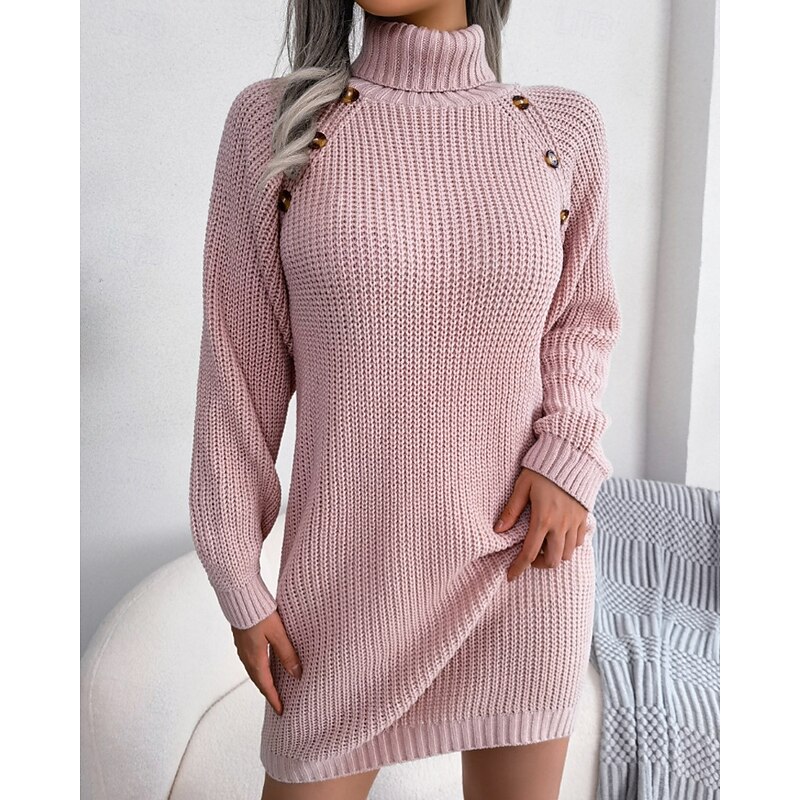 Women's Mini Dress Sweater Dress Modern Vacation Holiday Going out Regular Fit Plain Long Sleeve Turtleneck White Pink Army Green Fall Winter2