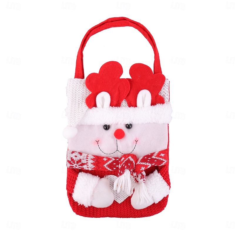 Christmas Knitted Gift Bag Cute Cartoon Red Scarf Snowman Santa Claus Candy Tote Bag Holiday Party Decoration Reusable Christmas Present Bags Home Decor4