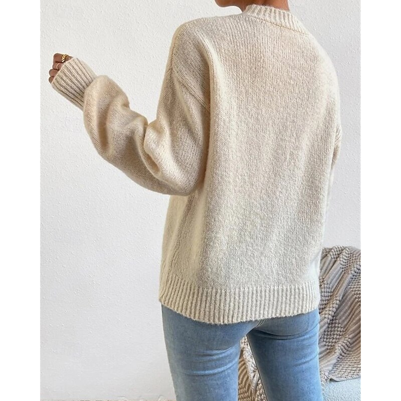 Women's Sweater Pullover Fashion Casual Pure Color Ribbed Mock Neck Knitted Long Sleeve Regular Tops Knit Outdoor Daily Weekend Apricot Fall Winter2