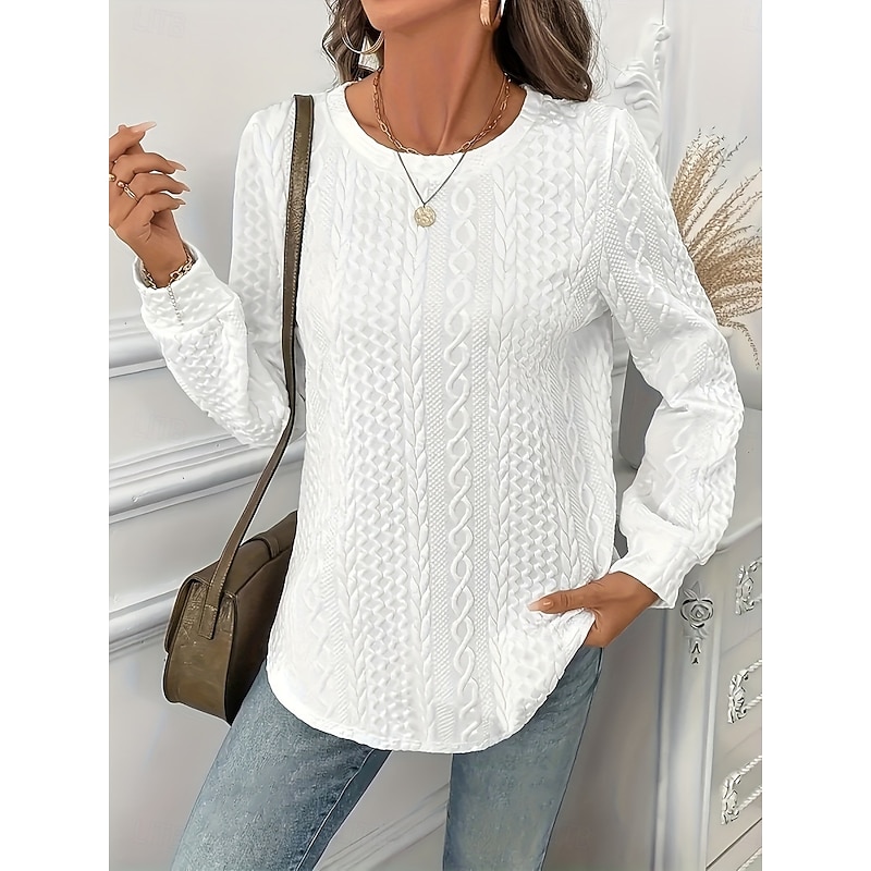 Women's Blouse Solid Color Stylish Casual Long Sleeve Crew Neck Regular Tops Daily Black White Spring Fall Winter3