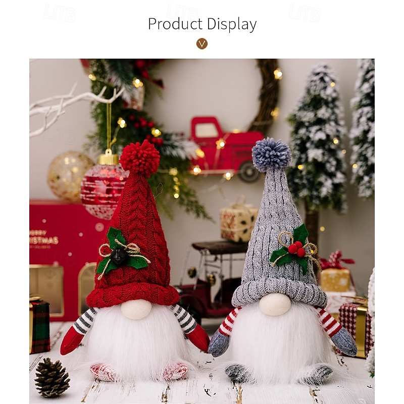 2 Pack Christmas Plush Gnomes Decoration Lighted Handmade Mini gnome Scandinavian, Light Up Swedish Tomte Elf Holiday Present, Battery Operated Xmas Gifts3