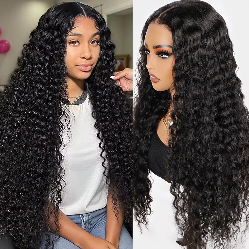 Natural Color 13 x 4 Front Lace Wig Cut Lace With Bleached Knot Deep Wave Human Hair Wig 180% Density