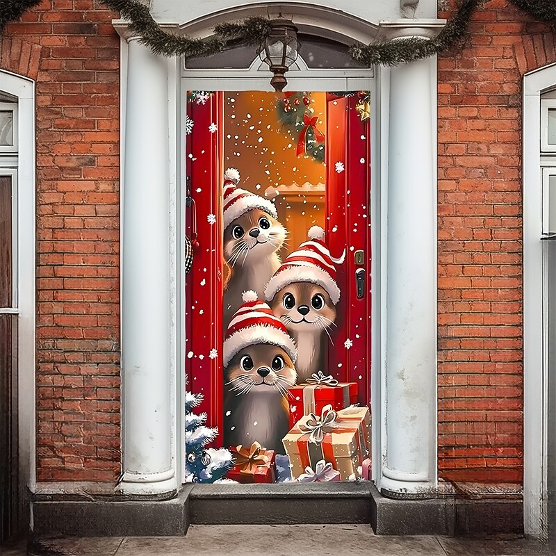 Christmas Posters Door Cover Outdoor Banners Santa Claus Squirrel Cute 3D Party Dorm Teens Room College Dorm Guys Man Cave Frat Bedroom Shooting Backgrounds Home Decor2