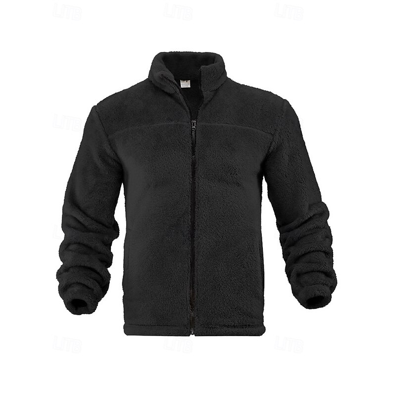 Men's Winter Jacket Teddy Coat Casual Jacket Vacation Daily Thermal Warm Pocket Fleece Fall & Winter Plain Fashion Streetwear Stand Collar Regular Black Navy Blue Brown Khaki Dark Gray Jacket2