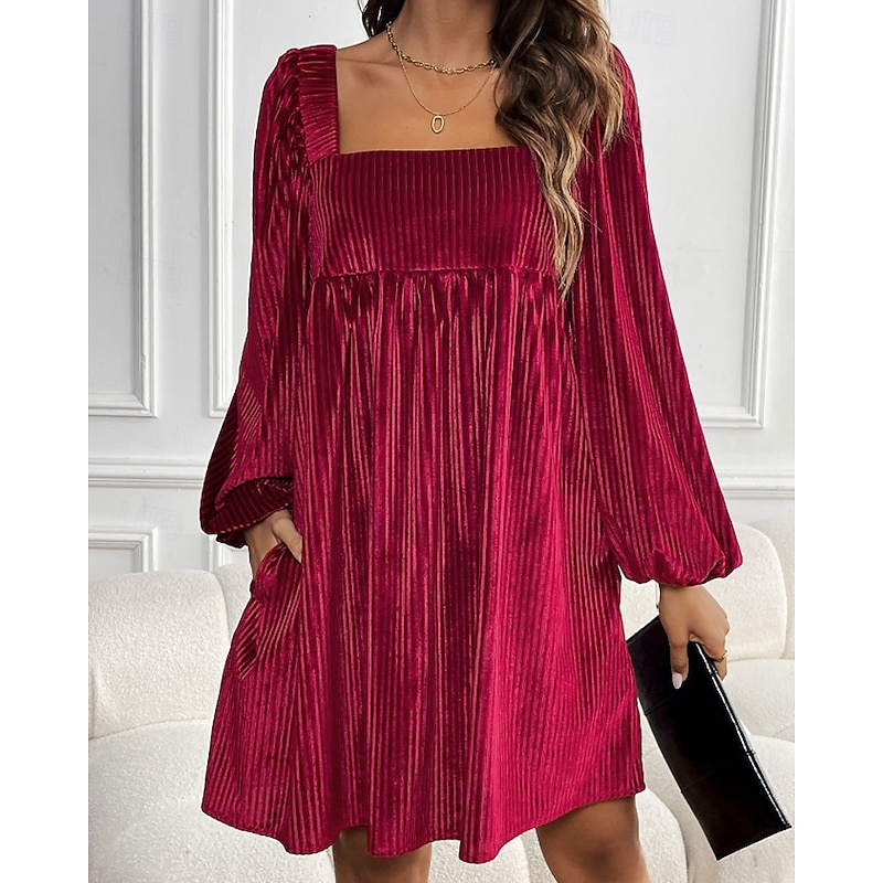 Women's Mini Dress Velvet Dress Party Dress Cocktail Dress Elegant Modern Party Evening Party Date Regular Fit Plain Long Sleeve Square Neck Wine Dark Green Brown Fall Winter