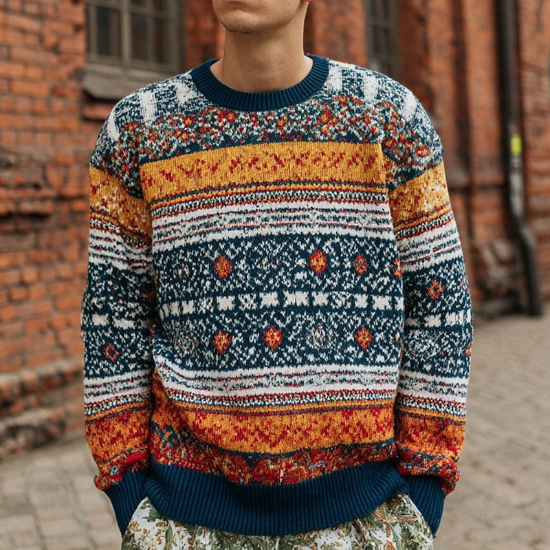 Christmas Men's Geometric Fair isle Sweater Pullover Sweater Jumper Knitwear Crewneck Casual Vacation Daily Festival 3D Print Keep Warm Long Sleeve Spring Fall Winter Green