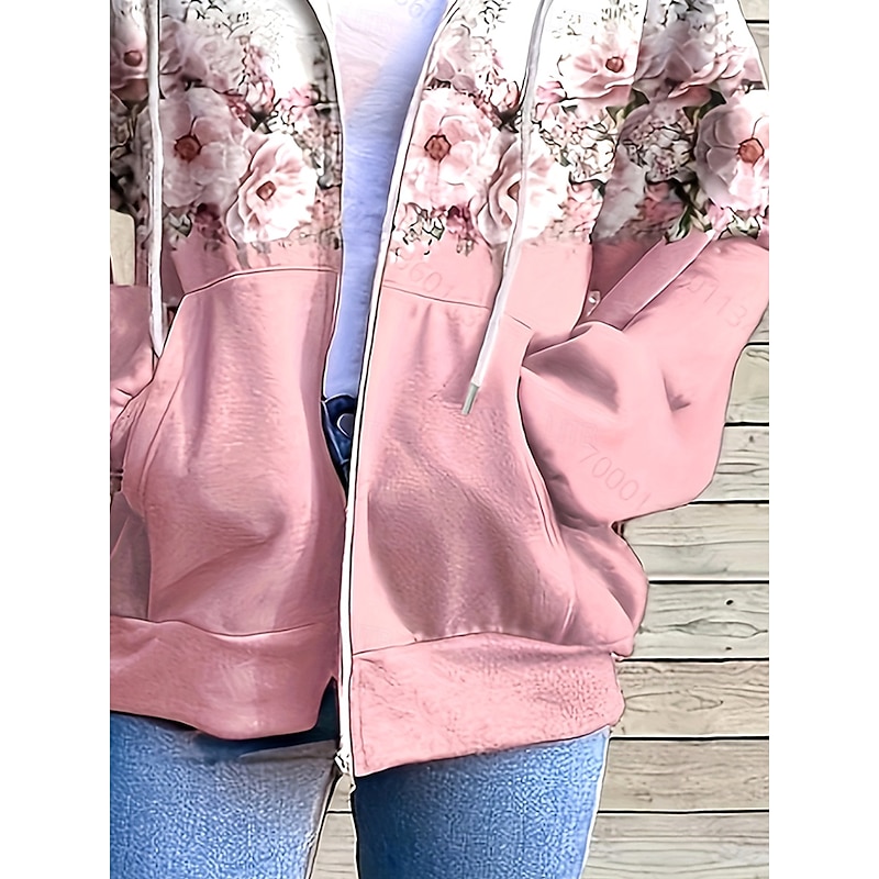 Women's Zip Up Hoodies Floral Graphic Fashion Casual Long Sleeve Hooded Regular Tops Street Dailywear Zipper Pocket Print Light Pink Light Purple Light Blue Spring Fall Winter4