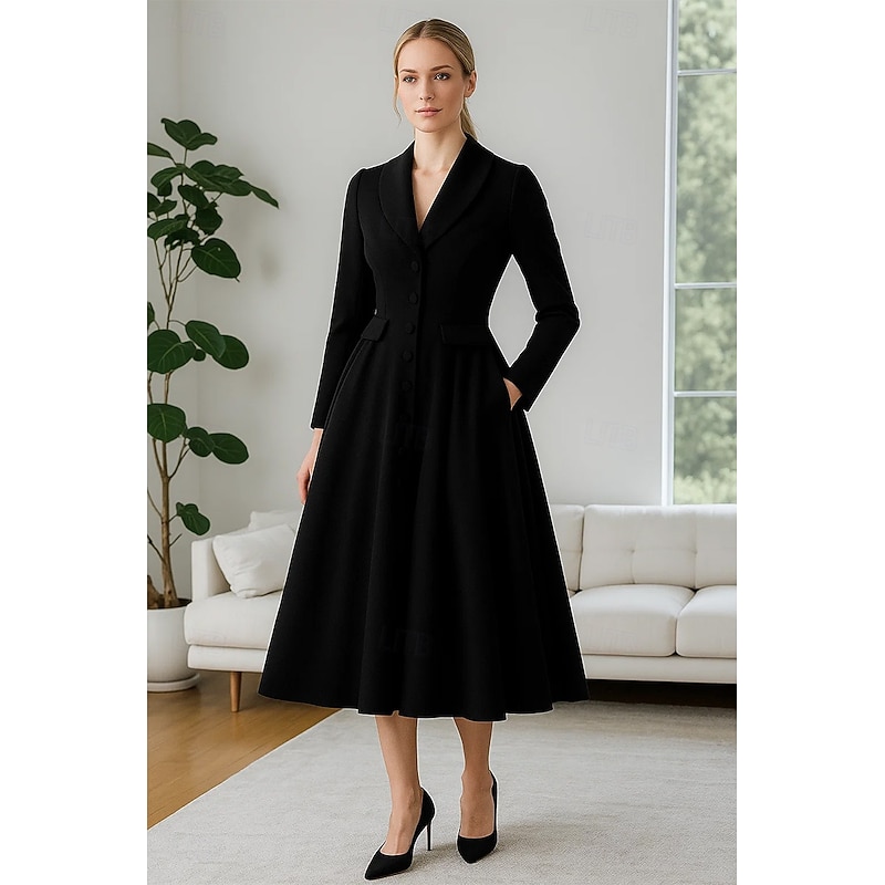 Tuxedo Dress Formal Wedding Wedding Guest Twill Suit Fabric Elegant Formal Long Sleeve Pleated Midi Length Shawl Lapel Single Breasted2