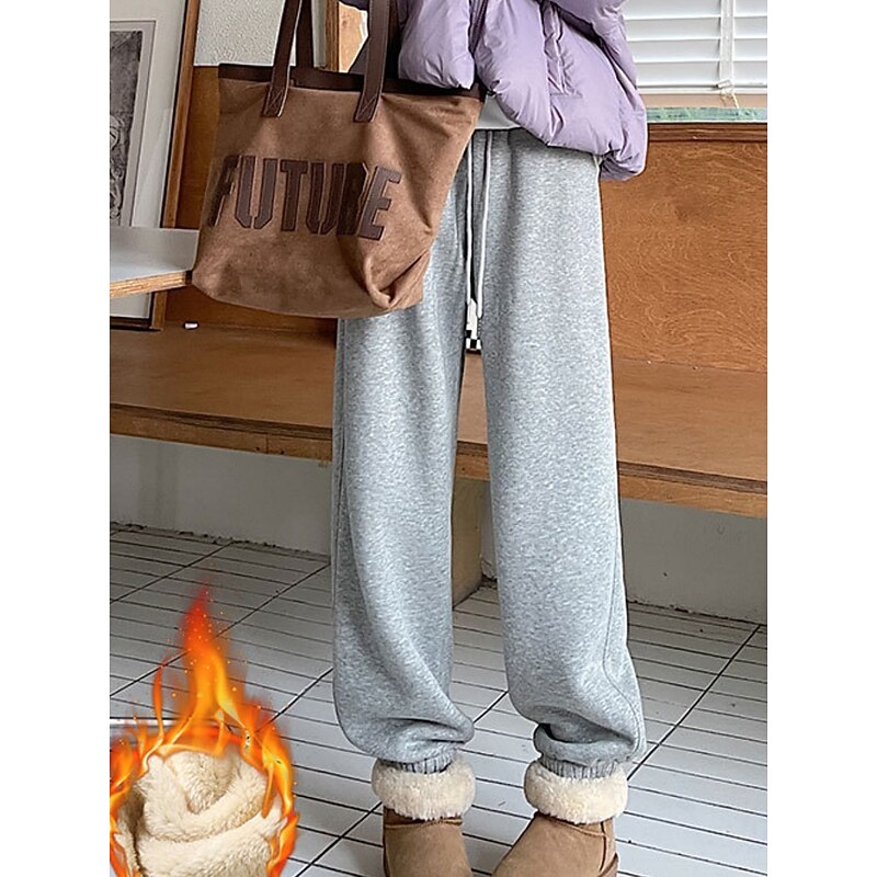 Women's Sweatpants Fleece Pants Chinos Vintage Fashion Streetwear Full Length High Waist Plain Pocket Elastic Waistband Comfy Soft Comfortable Stretchy Outdoor Street Light Gray Dark-Gray Black Gray3