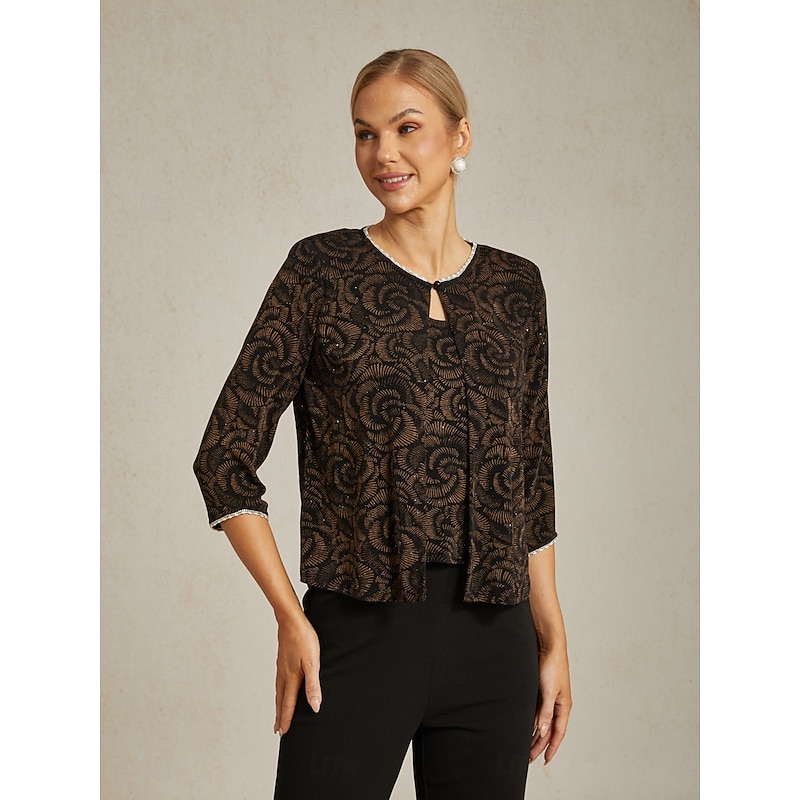 Women's Dressy Tops Evening Tops Elegant Daily Party Crew Neck Brown Fall Winter