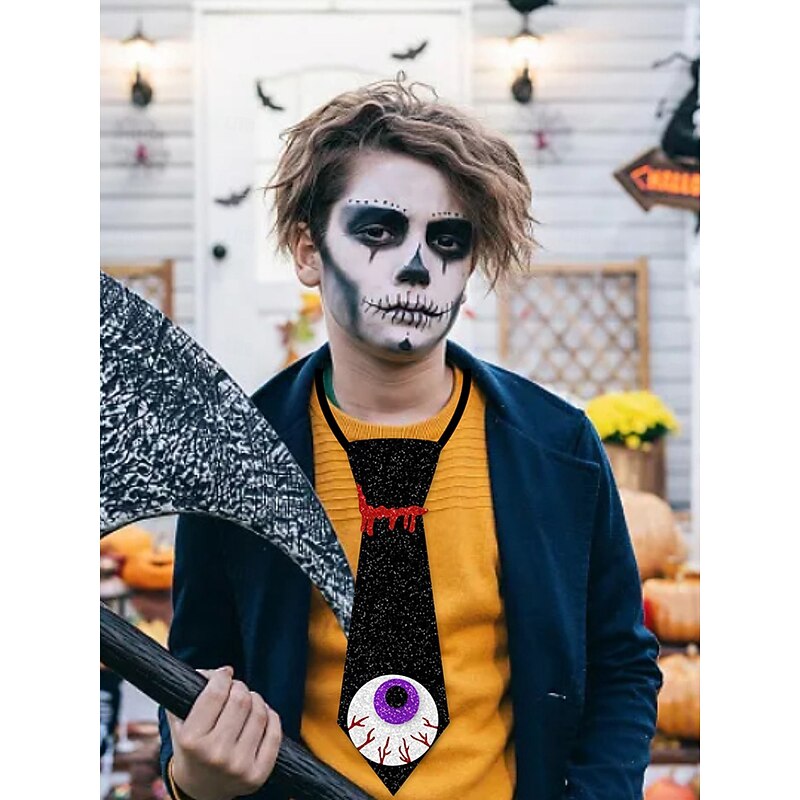 Women's Halloween Glitter Necktie Set - 3pcs Sparkly Pumpkin, Spider and Bat Ties for Costume Party and Cosplay Accessories2