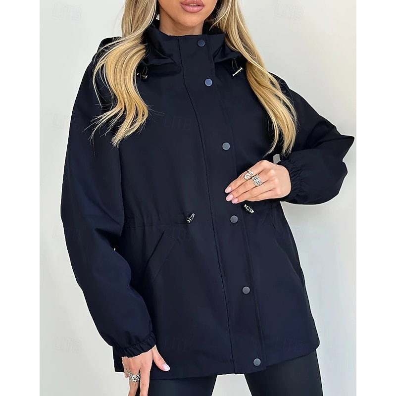 Women's Winter Coat Hoodie Jacket Warm Comfortable Zipper Pocket Casual Plain Vacation Daily Wear Going out Weekend Regular Hooded Regular Fit Long Sleeve Outerwear Navy Black Rose Red Fall Winter