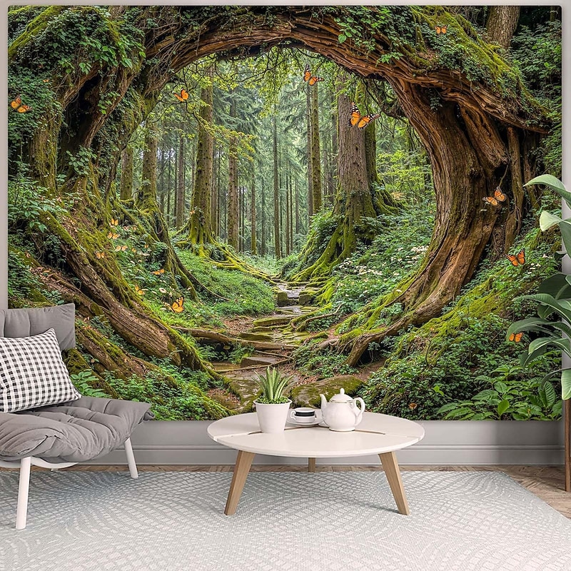 Beautiful Green Forest Tree Branch Circle Hole Landscape Hanging Tapestry Wall Art Large Tapestry Mural Decor Photograph Backdrop Blanket Curtain Home Bedroom Living Room Decoration2