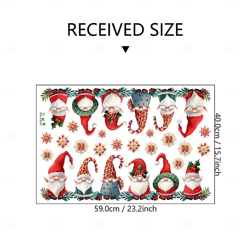 Christmas Sticker Wall Decals Cartoon Santa Claus Gnome Snowflake Removable Vinyl Mural Holiday Party Living Room Kitchen Door Window Home Decoration Background For Christmas Festival3