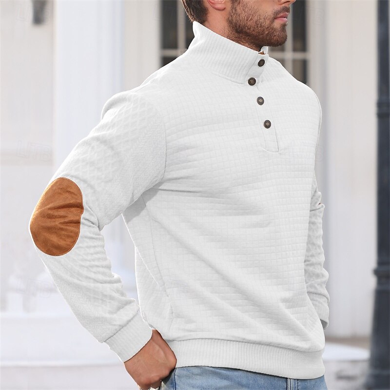 Men's Sweatshirt Black White Green Khaki Gray Standing Collar Color Block Jacquard Patchwork Sports & Outdoor Daily Holiday Polyester Streetwear Basic Casual Spring Fall Clothing Apparel Hoodies3