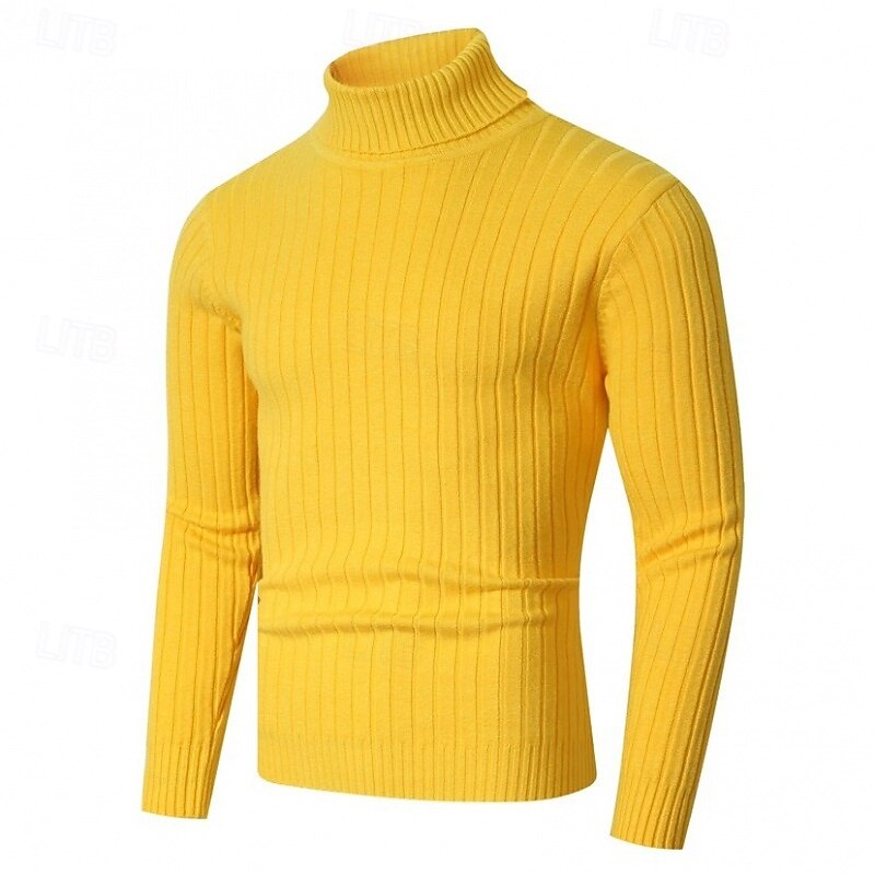 Men's Sweater Pullover Sweater Jumper Ribbed Knit Regular Tops Knitted Slim Fit Plain Turtleneck Knitwear Contemporary Casual Daily Wear Clothing Apparel Fall Black White L XL 2XL2