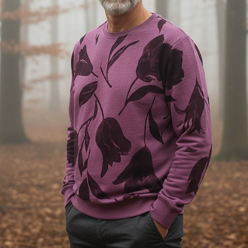 Men's Printing Flower / Plants Sweatshirt Sweatshirts Long Sleeve Sweatshirt Crewneck Vintage Retro Print Holiday Going out Festival Print Fall Winter