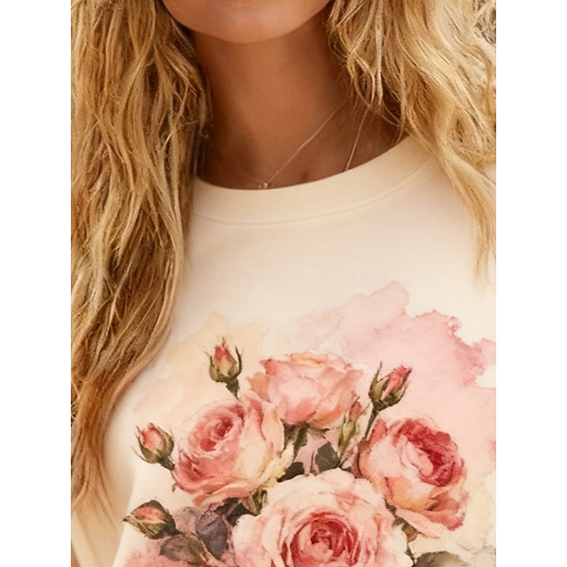 Women's Pullover Sweatshirts Floral Fashion Streetwear Classic Long Sleeve Crew Neck Round Neck Regular Tops Dailywear Casual Print Beige Spring Fall2