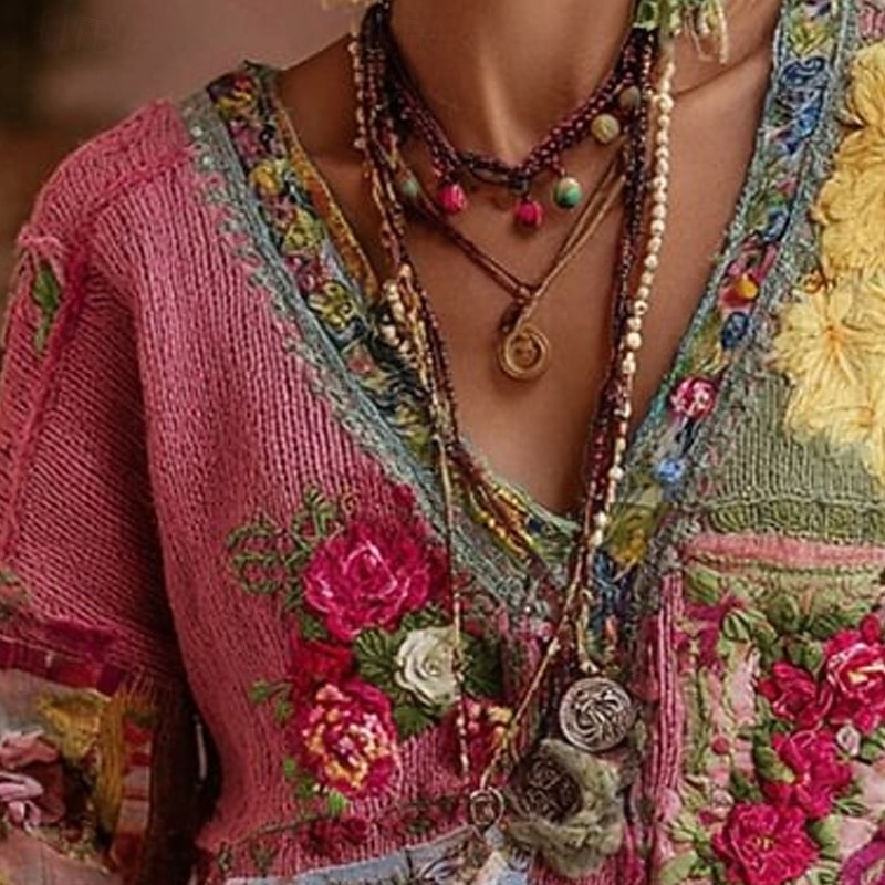 Women's Shirt Blouse Floral Graphic Hawaiian Stylish Basic Long Sleeve V Neck Regular Tops Daily Going out Beach Wear Print Pink Spring Fall2