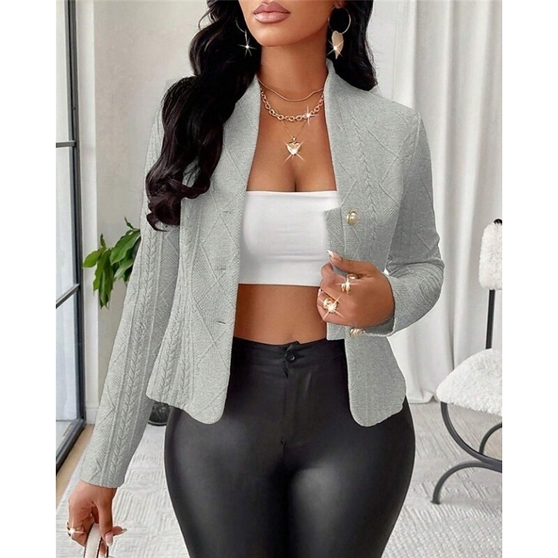 Women's Casual Jacket Comfortable Breathable Jacquard Buttons Fashion Daily Plain Outdoor Casual Daily Single Breasted Regular Collarless Regular Fit Long Sleeve Outerwear White Green Light Grey3