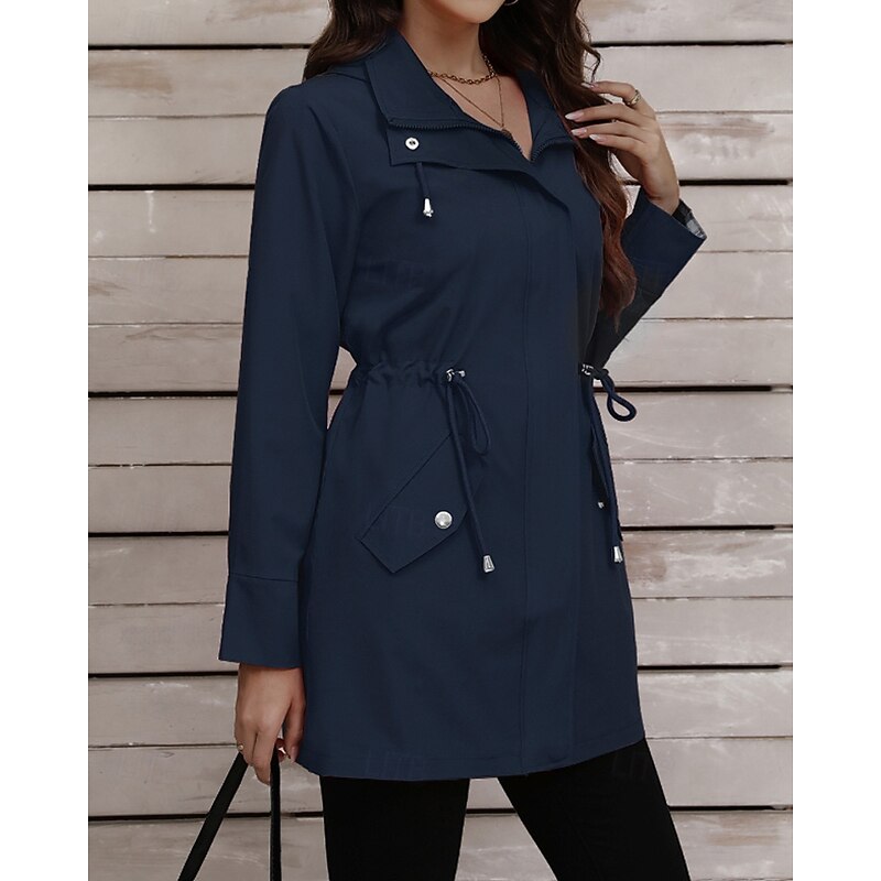 Women's Hoodie Jacket Comfortable Zipper Pocket Casual Plain Outdoor Vacation Holiday Going out Regular Hooded Regular Fit Long Sleeve Outerwear Navy Black Red Spring Fall2