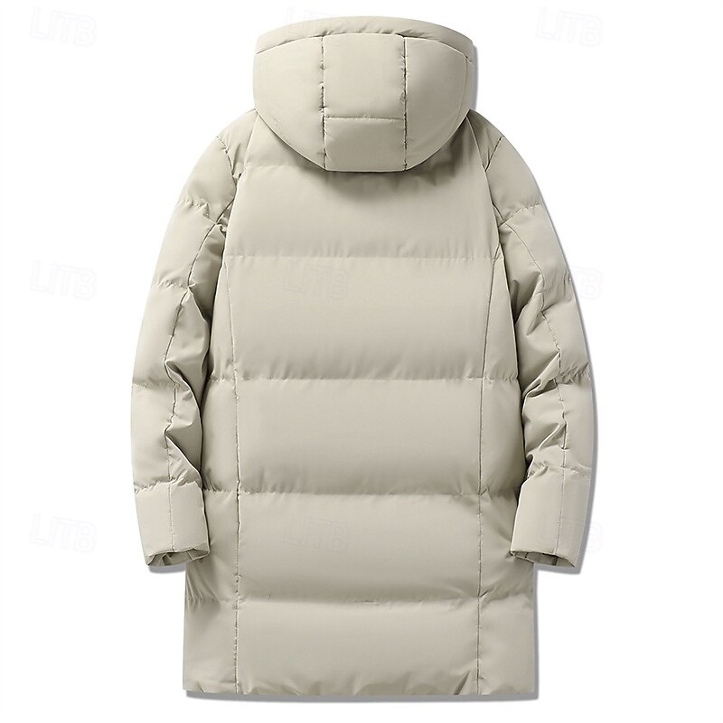 Men's Winter Coat Puffer Jacket Padded Jacket Pocket Polyster Vacation Daily Wear Date Regular Fashion Casual Comfortable Thermal Warm Fall Winter Solid / Plain Color Black Khaki Puffer Jacket3