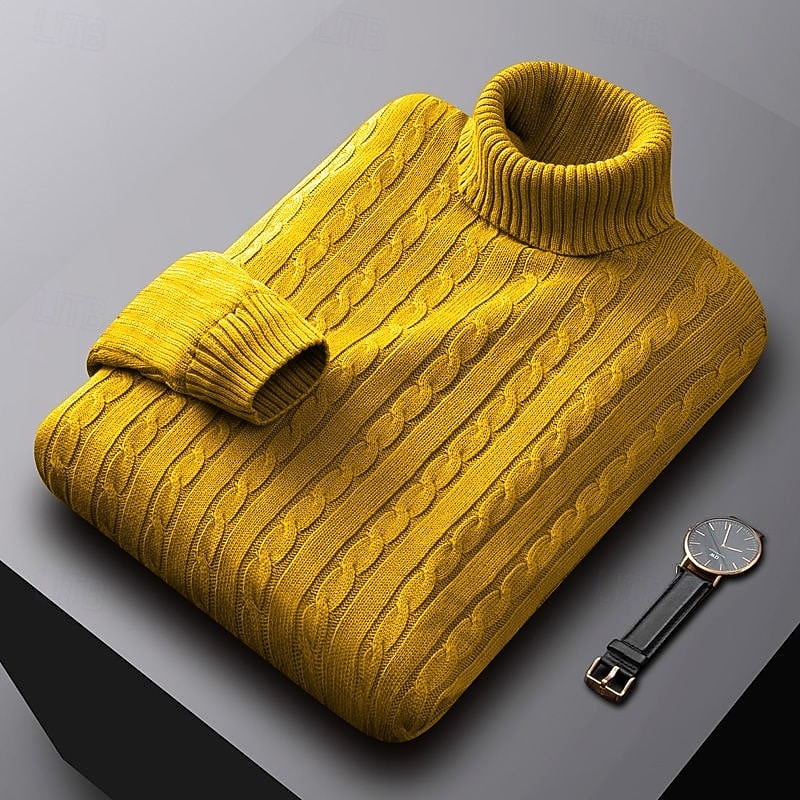 Men's Sweater Pullover Sweater Jumper Ribbed Cable Knit Regular Tops Knitted Slim Fit Plain Turtleneck Knitwear Contemporary Casual Daily Wear Clothing Apparel Fall Winter Black White L XL 2XL4