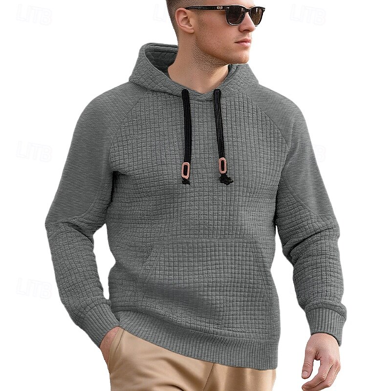Men's Hoodie Waffle Hoodies Pullover Hoodie Sweatshirt Black White Khaki Light Grey Dark Gray Hooded Plain Pleated Patchwork Textured Sports & Outdoor Casual Daily Streetwear Cool Sportswear Spring4