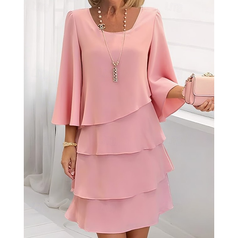 Women's Mini Dress Chiffon Dress Tiered Dress Fashion Modern Outdoor Vacation Going out Regular Fit Plain 3/4 Length Sleeve Crew Neck Pink Red Navy Blue Khaki Spring Fall3
