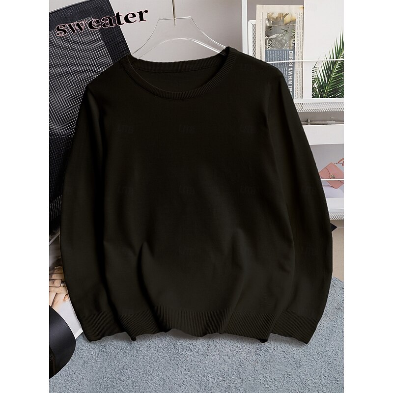 Women's Pullover Elegant Vintage Daily Solid Color Ribbed Crew Neck Knitted Long Sleeve Regular Tops Knit School Outdoor Home Black White Spring Fall3