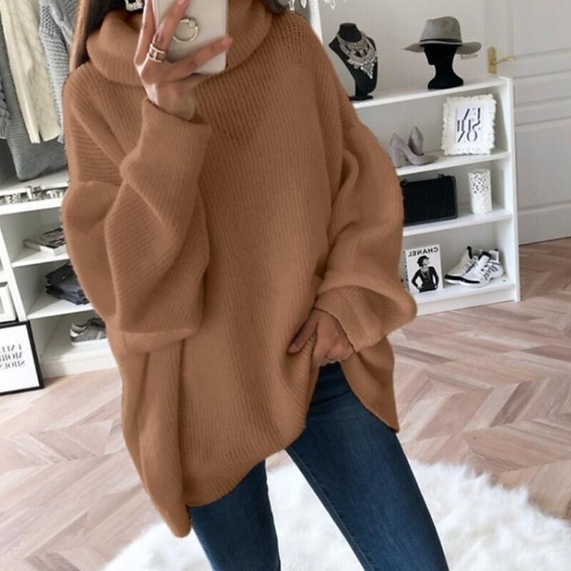Women's Sweater Pullover Streetwear Casual Solid Color Turtleneck Knitted Long Sleeve Regular Tops Knit Daily Holiday Going out Black White Fall Winter4
