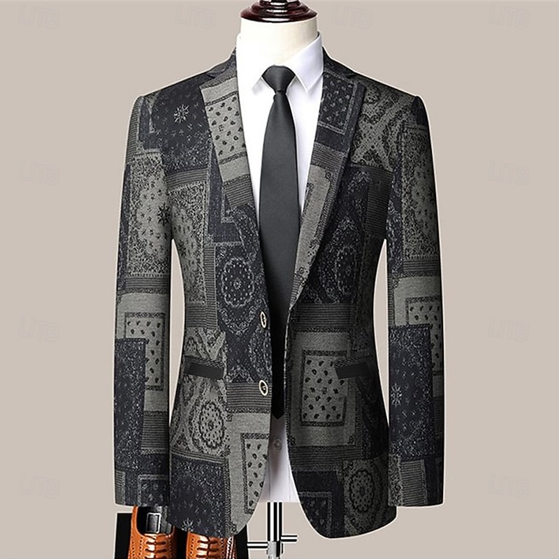 Men's Floral Color Block Long Sleeve Turndown Fashion Streetwear Business Work Wear to work Going out Buttons Print2
