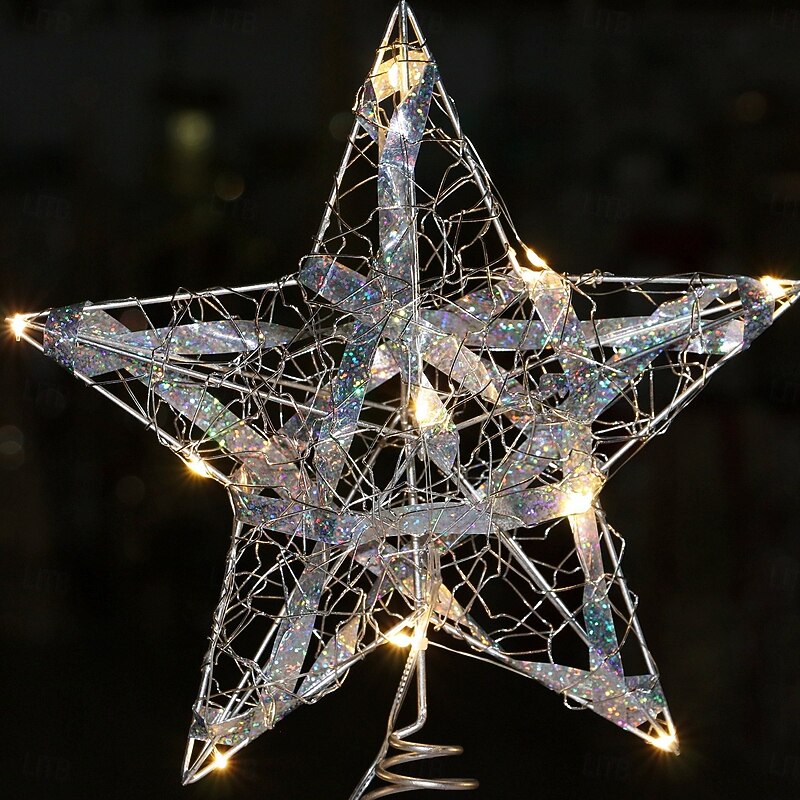 Christmas Tree Topper Star Led Light Xmas, Colorful Iron Five-Pointed Star Ornament, Hanging Tree Decoration, Festive Holiday Home Table Decor Gift4