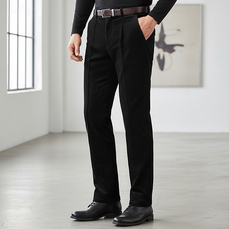 Men's Trousers Dress Pants Corduroy Pants Winter Pants Pocket Plain Comfort Soft Full Length Outdoor Business Casual Fashion Classic Style Black Navy Blue Inelastic
