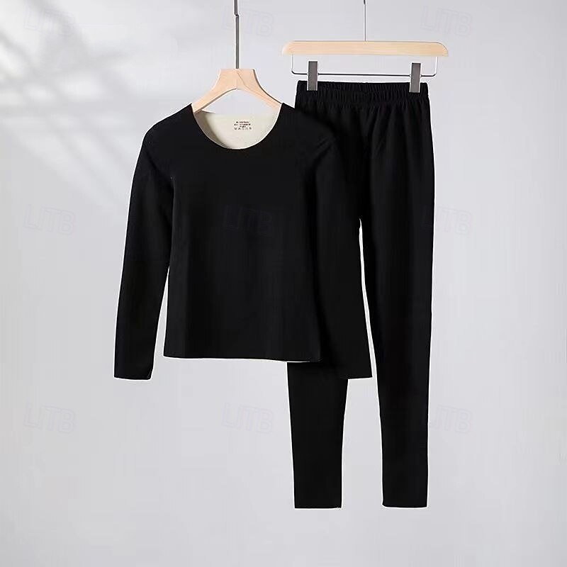 Women's Cold Weather Top Bottom Base Layer Top & Bottom Thermal Underwear Set Winter Thick Solid Color Clothing Suit rice white Dark Pink Gym Pilates Yoga Warm Long Sleeve Sport Activewear Tight Fit4