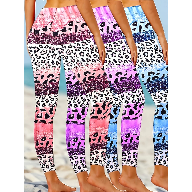 Women's Leggings Vacation Vintage Fashion Full Length High Waist Graphic Leopard Abstract Printing Thermal Warm Soft Breathable High Elasticity Vacation Street Dailywear Light Pink Violet Light Sky2