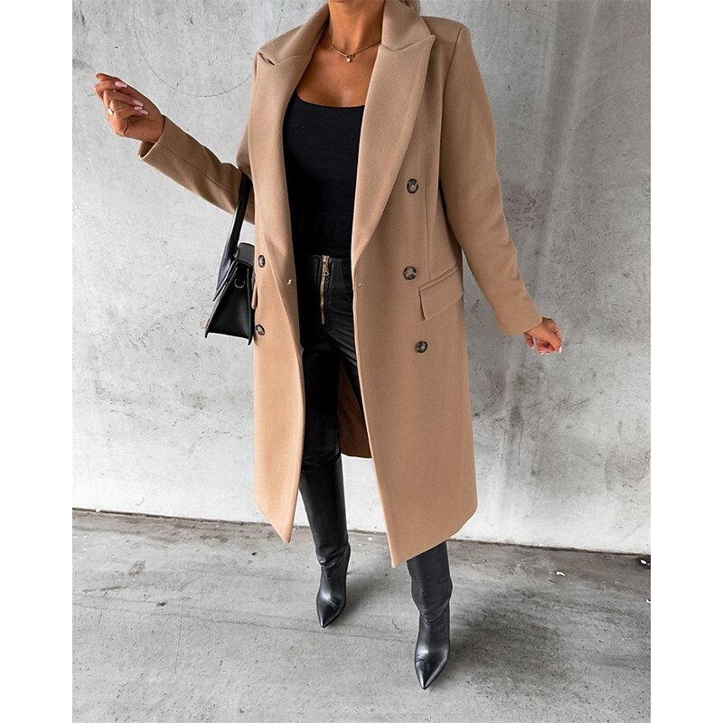 Women's Casual Jacket Warm Comfortable Pocket Buttons Fashion Outdoor Plain Going out Weekend Single Breasted Regular Lapel Regular Fit Long Sleeve Outerwear Black Khaki Apricot Fall Winter2
