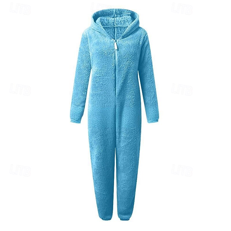 Women's Pajamas Onesie Fashion Basic Comfort Pure Color Zipper Pant Home Daily Bed Long Sleeve Hoodie Black White Pink Blue Light Grey Winter Regular Fit2